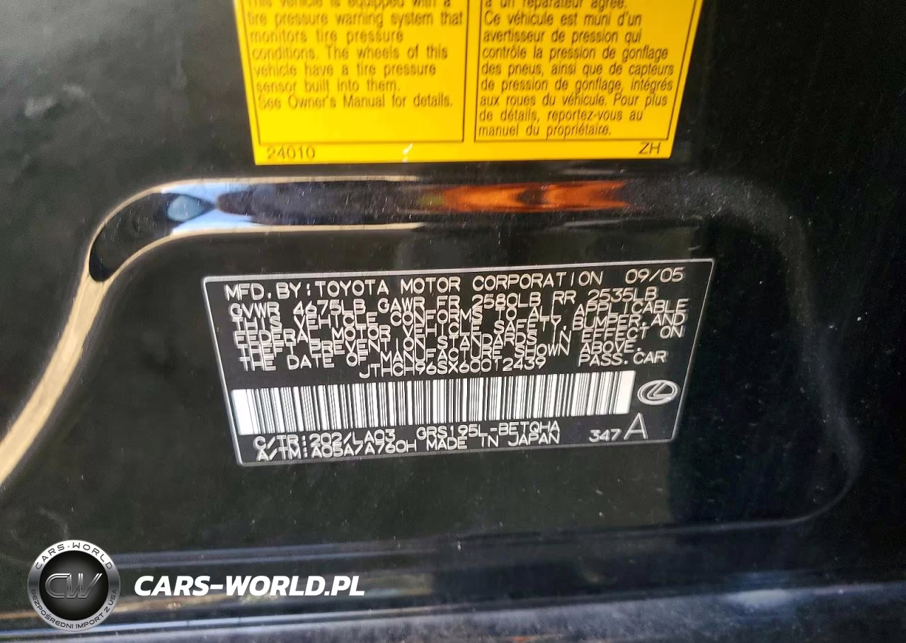 2006 Lexus Gs 300 VIN:JTHCH96SX60012439 - 12