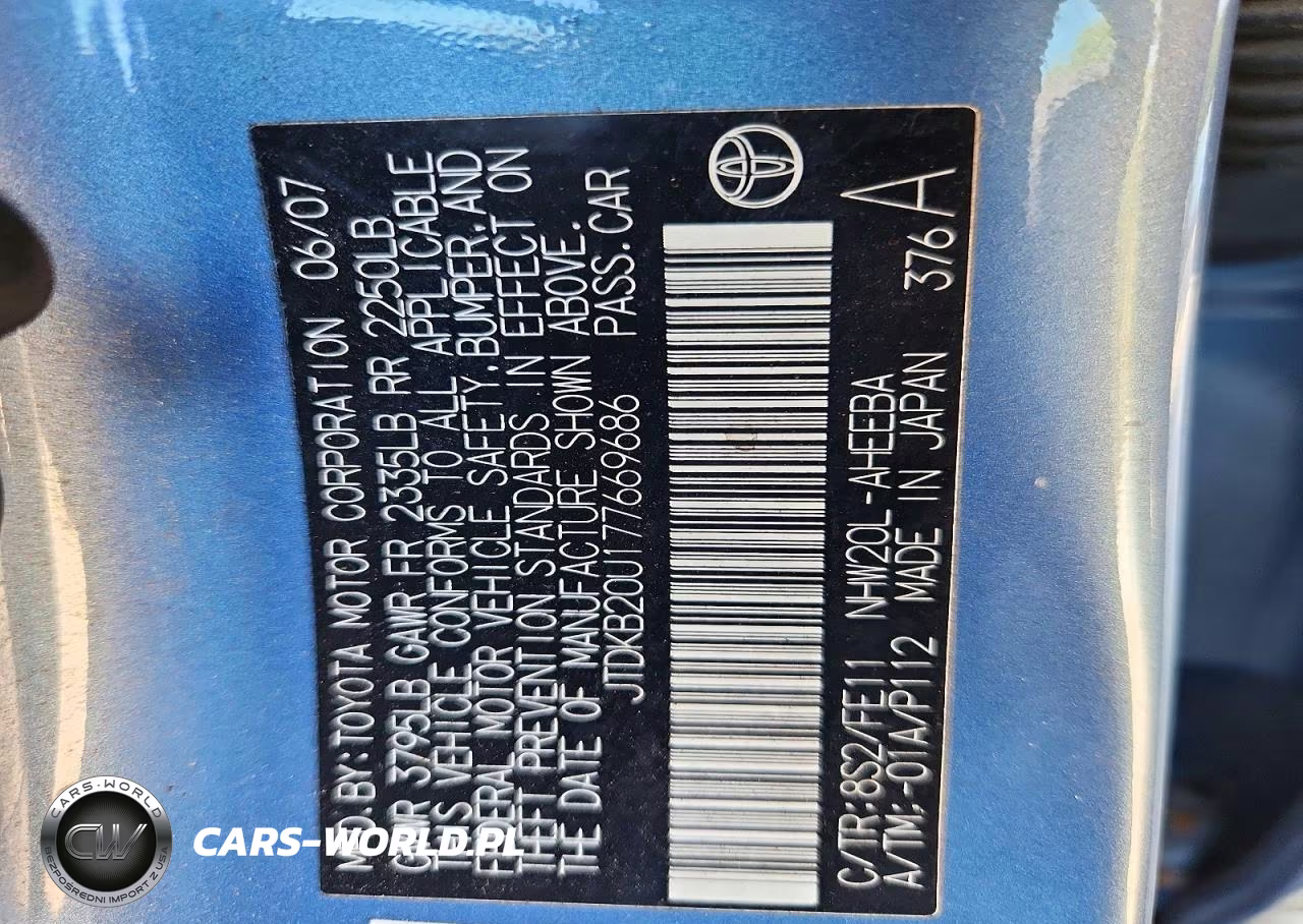 2007 Toyota Prius Base VIN:JTDKB20U177669686 - 12