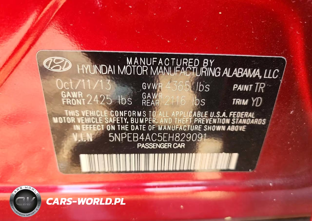 2014 Hyundai Sonata Gls VIN:5NPEB4AC5EH829091 - 12