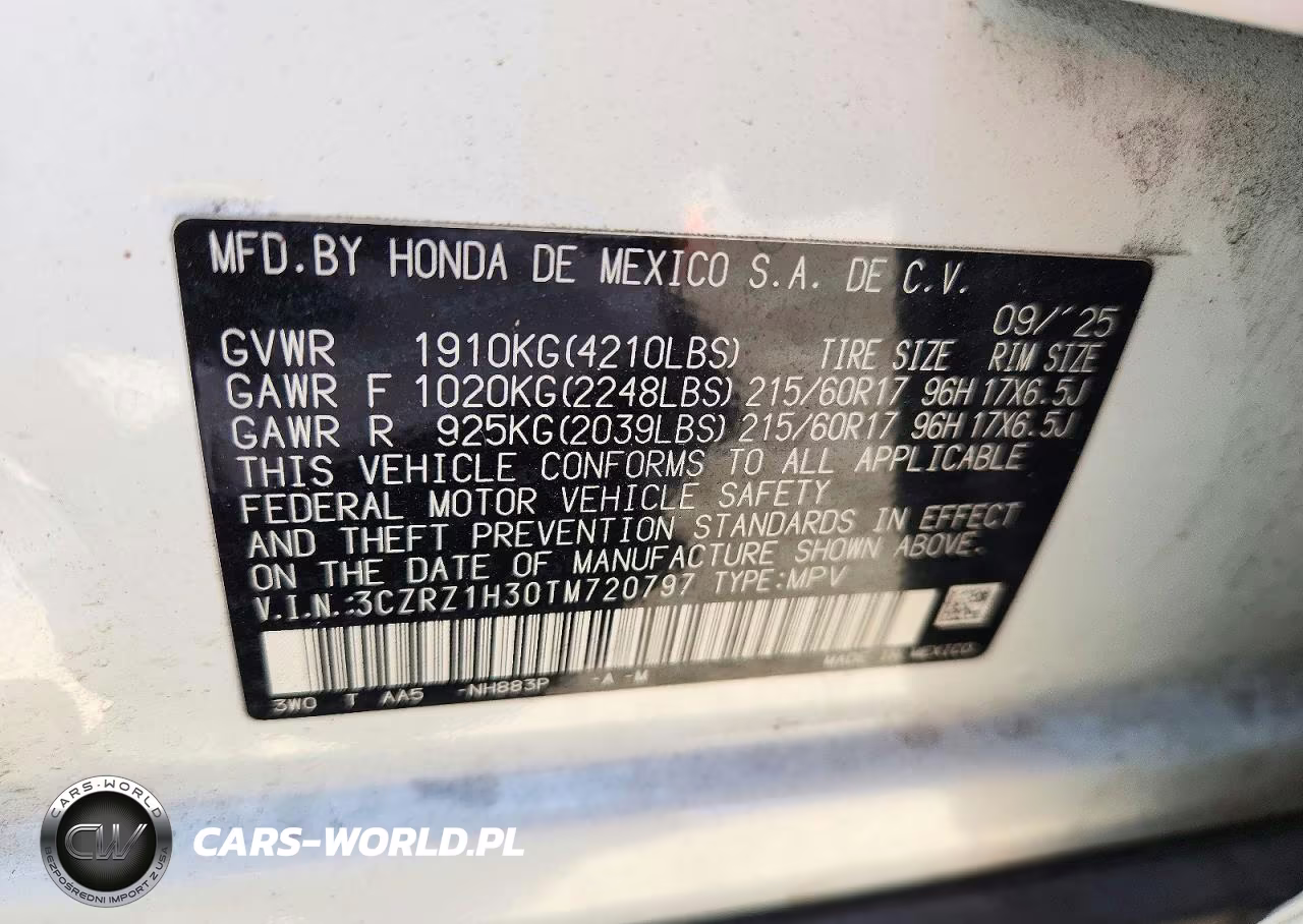 2026 Honda Hr-V Lx VIN:3CZRZ1H30TM720797 - 13