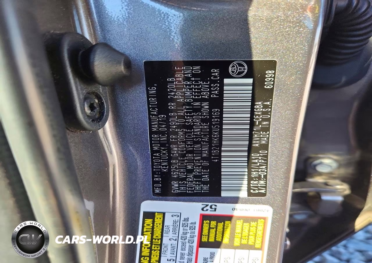 2019 Toyota Camry Hybrid Xle VIN:4T1B21HK6KU519169 - 12