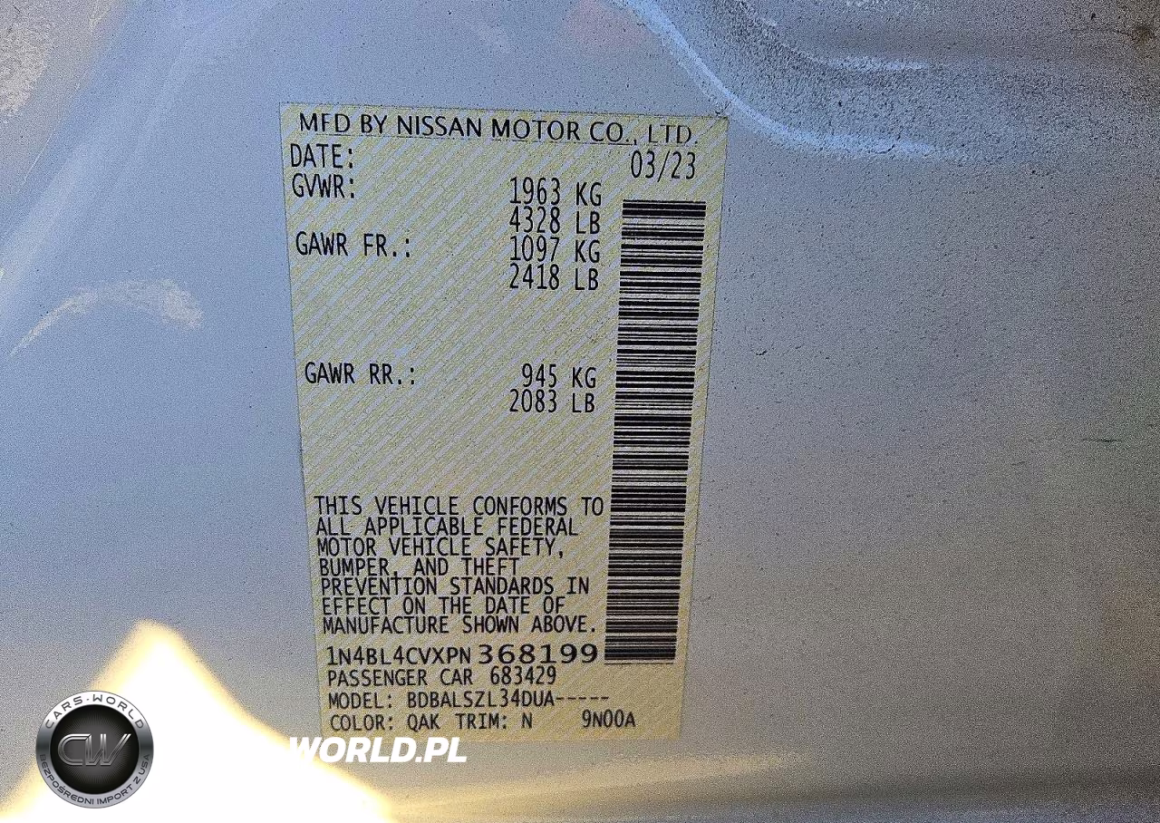 2023 Nissan Altima Sr VIN:1N4BL4CVXPN368199 - 12