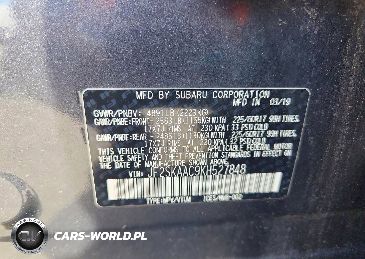 2019 Subaru Forester VIN:JF2SKAAC9KH527848 - 13