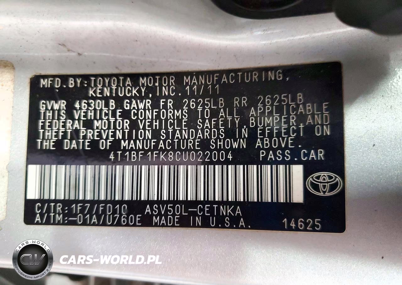 2012 Toyota Camry Le VIN:4T1BF1FK8CU022004 - 12