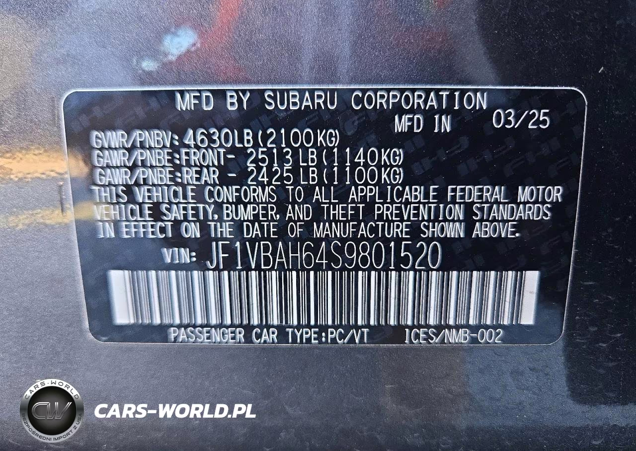 2025 Subaru Wrx Premium VIN:JF1VBAH64S9801520 - 13