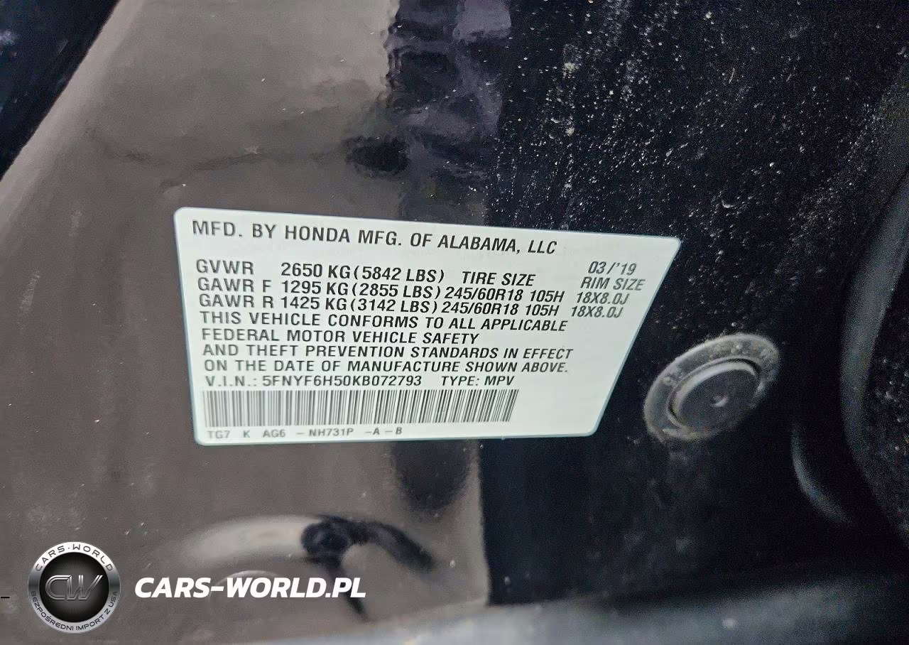 2019 Honda Pilot Exl VIN:5FNYF6H50KB072793 - 13