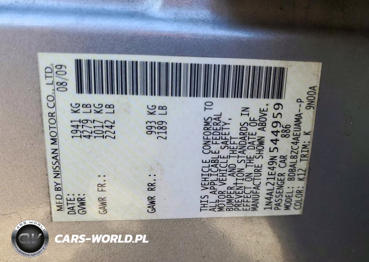 NISSAN ALTIMA 2.5 VIN:1N4AL21E49N544959 - 12