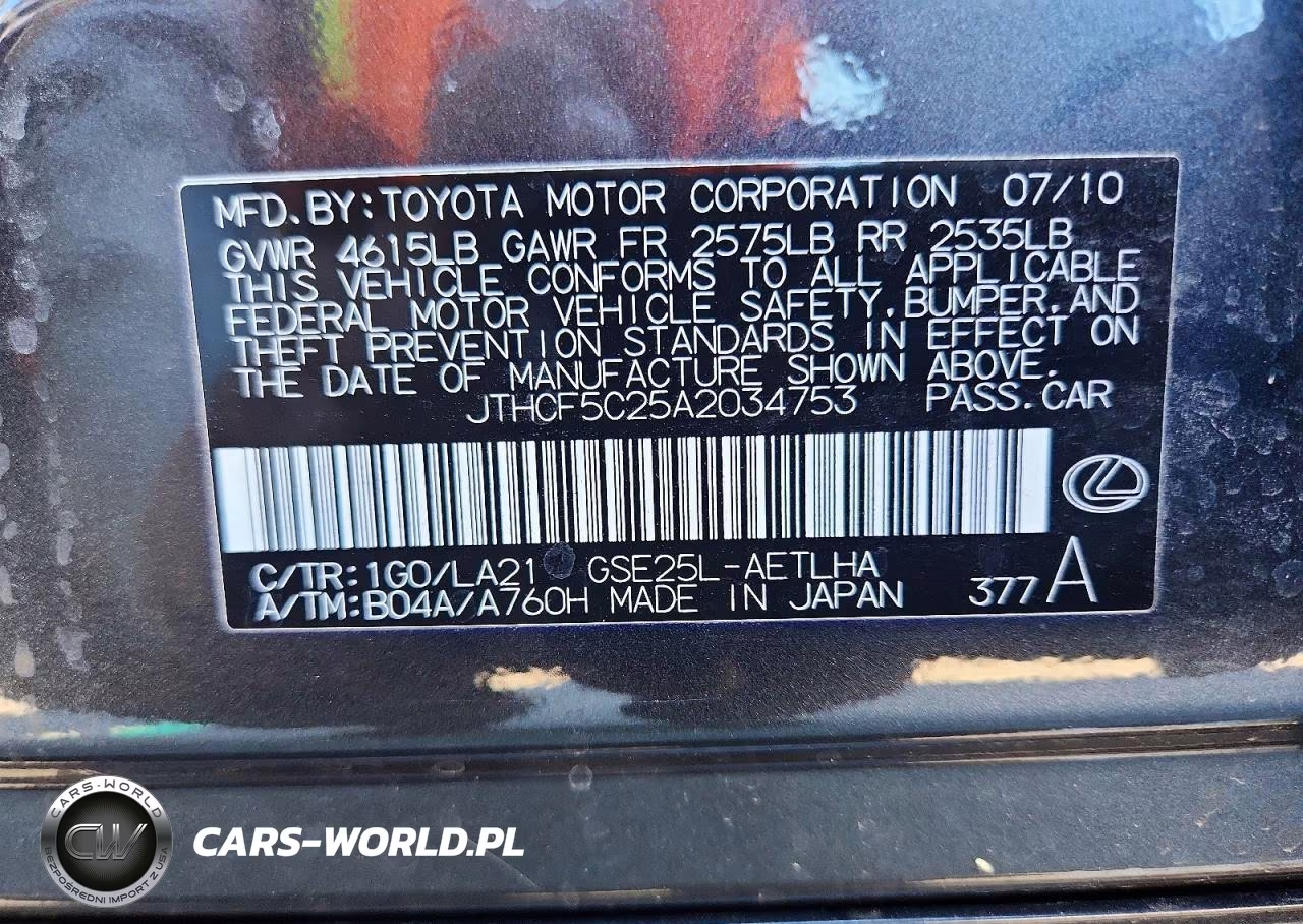 2010 Lexus Is 250 VIN:JTHCF5C25A2034753 - 12