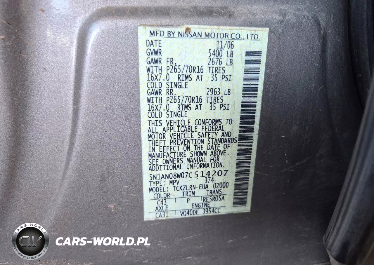 2007 Nissan Xterra X VIN:5N1AN08W07C514207 - 13