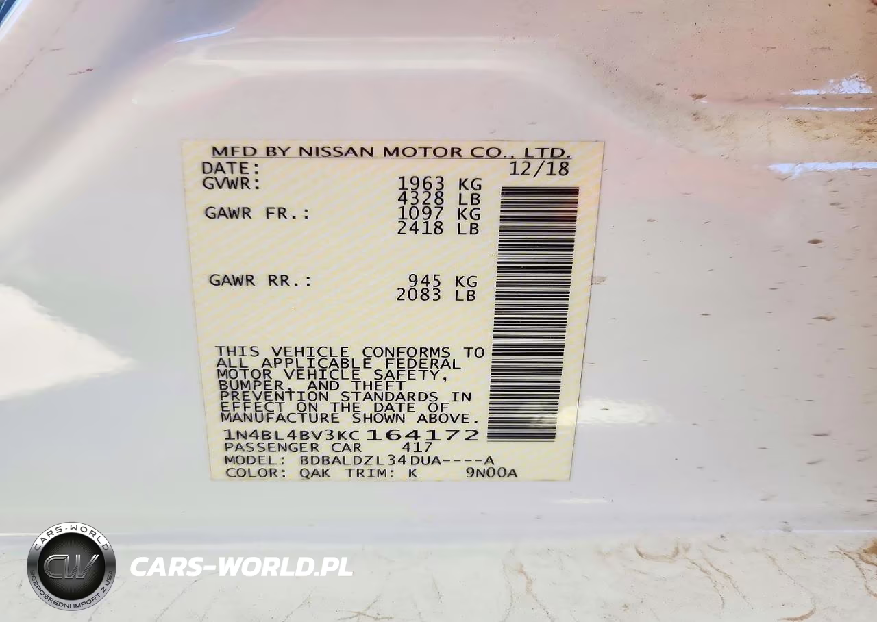 2019 Nissan Altima S VIN:1N4BL4BV3KC164172 - 12