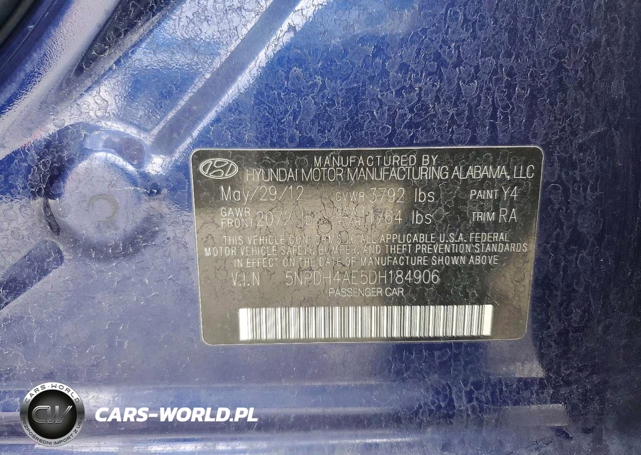 2013 Hyundai Elantra Limited VIN:5NPDH4AE5DH184906 - 12
