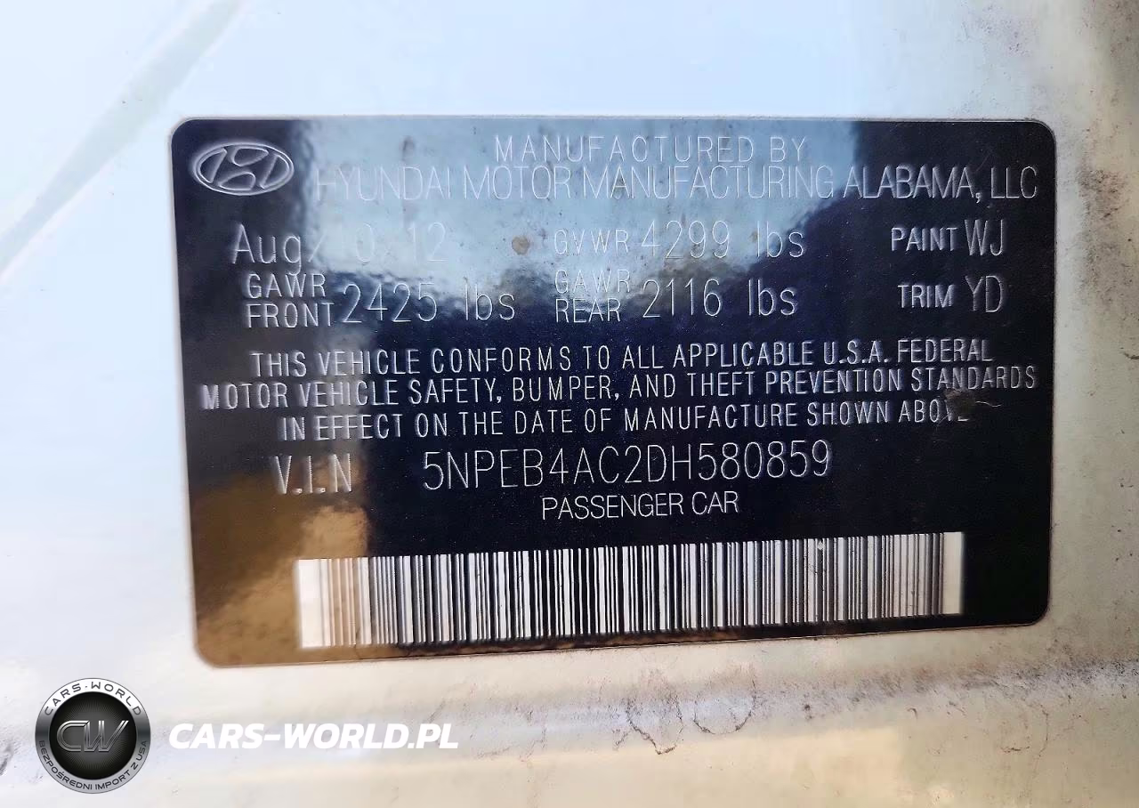 2013 Hyundai Sonata Gls VIN:5NPEB4AC2DH580859 - 12
