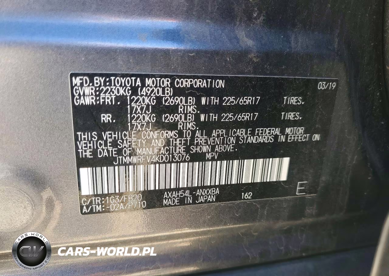 2019 Toyota Rav4 Le VIN:JTMMWRFV4KD013076 - 13