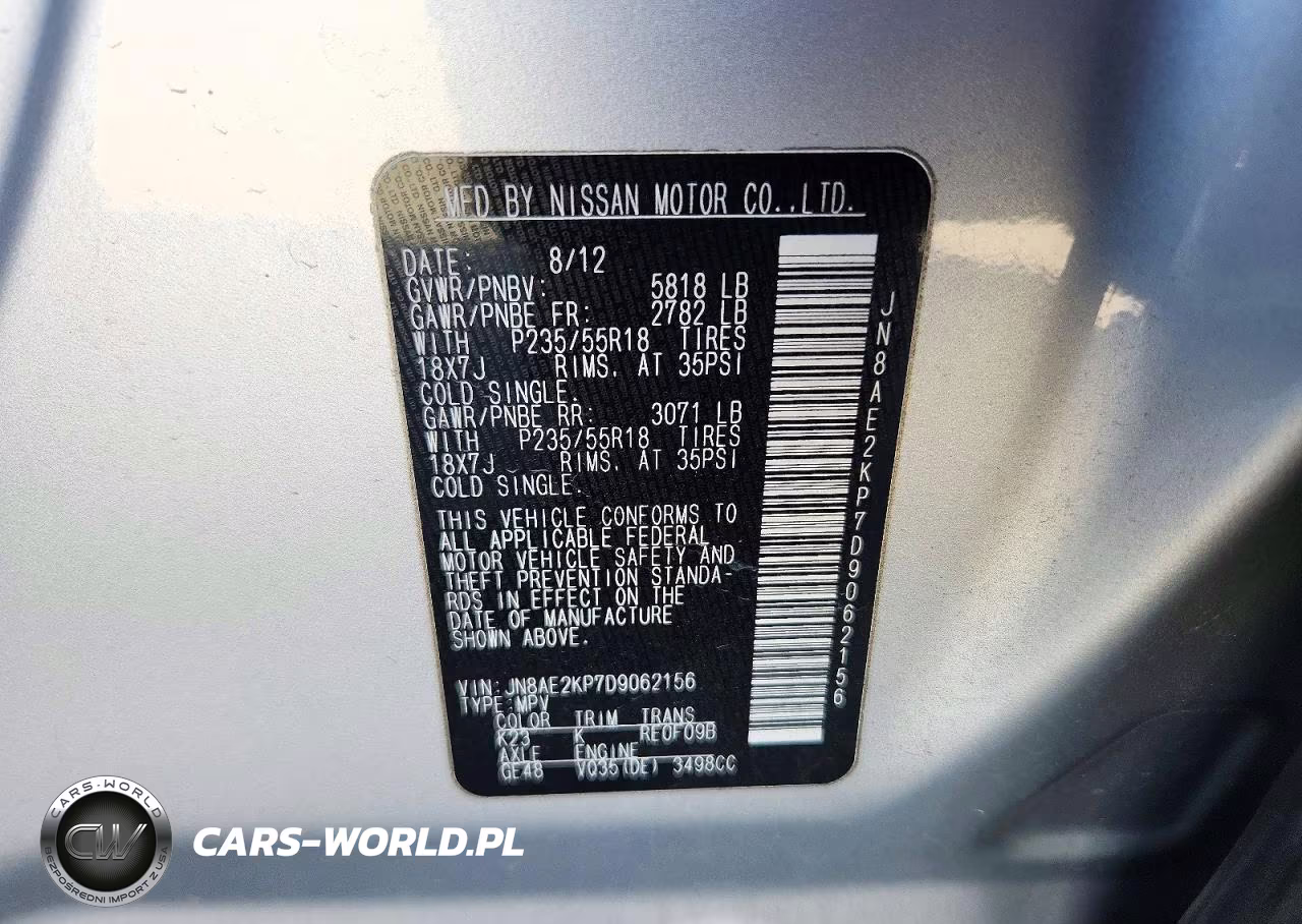 2013 Nissan Quest 3.5 S VIN:JN8AE2KP7D9062156 - 13