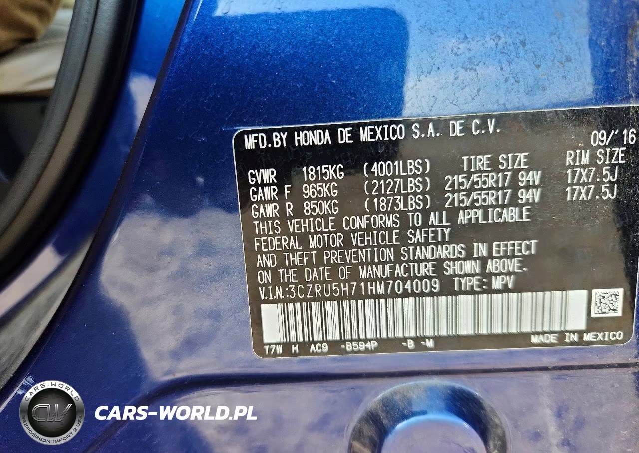 2017 Honda Hr-V Exl VIN:3CZRU5H71HM704009 - 13