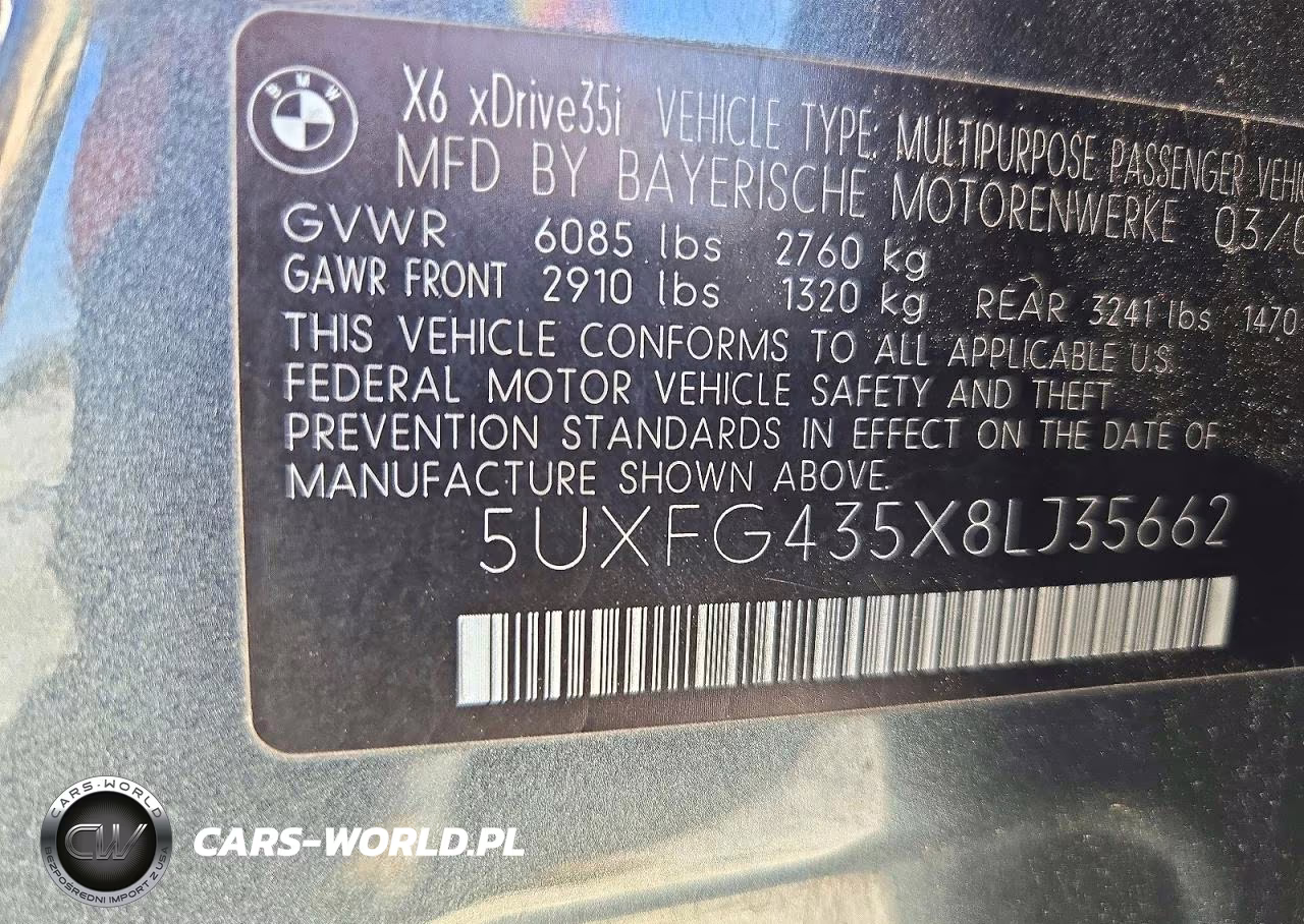 2008 BMW X6 xDrive35I VIN:5UXFG435X8LJ35662 - 13