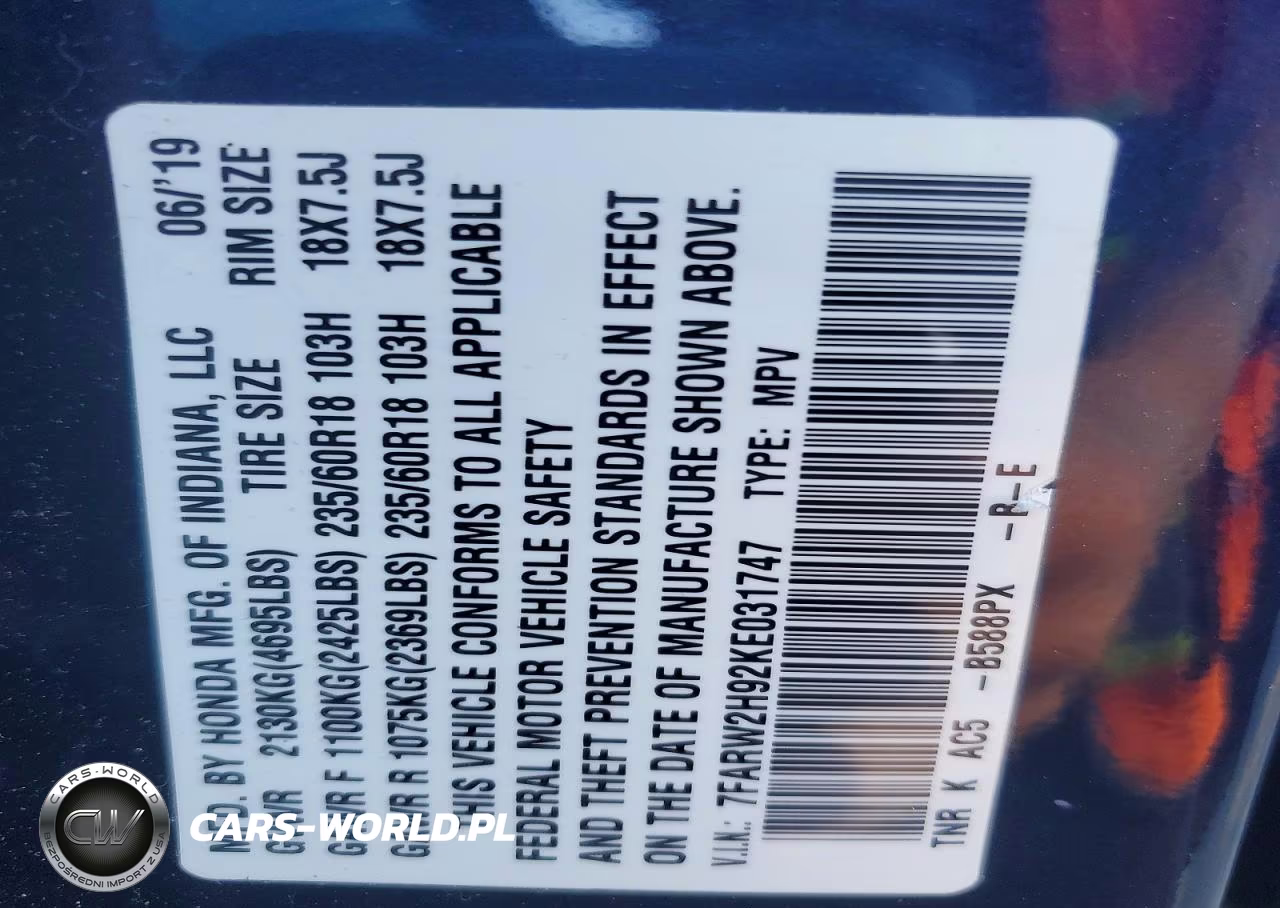 2019 Honda Cr-V Touring VIN:7FARW2H92KE031747 - 14