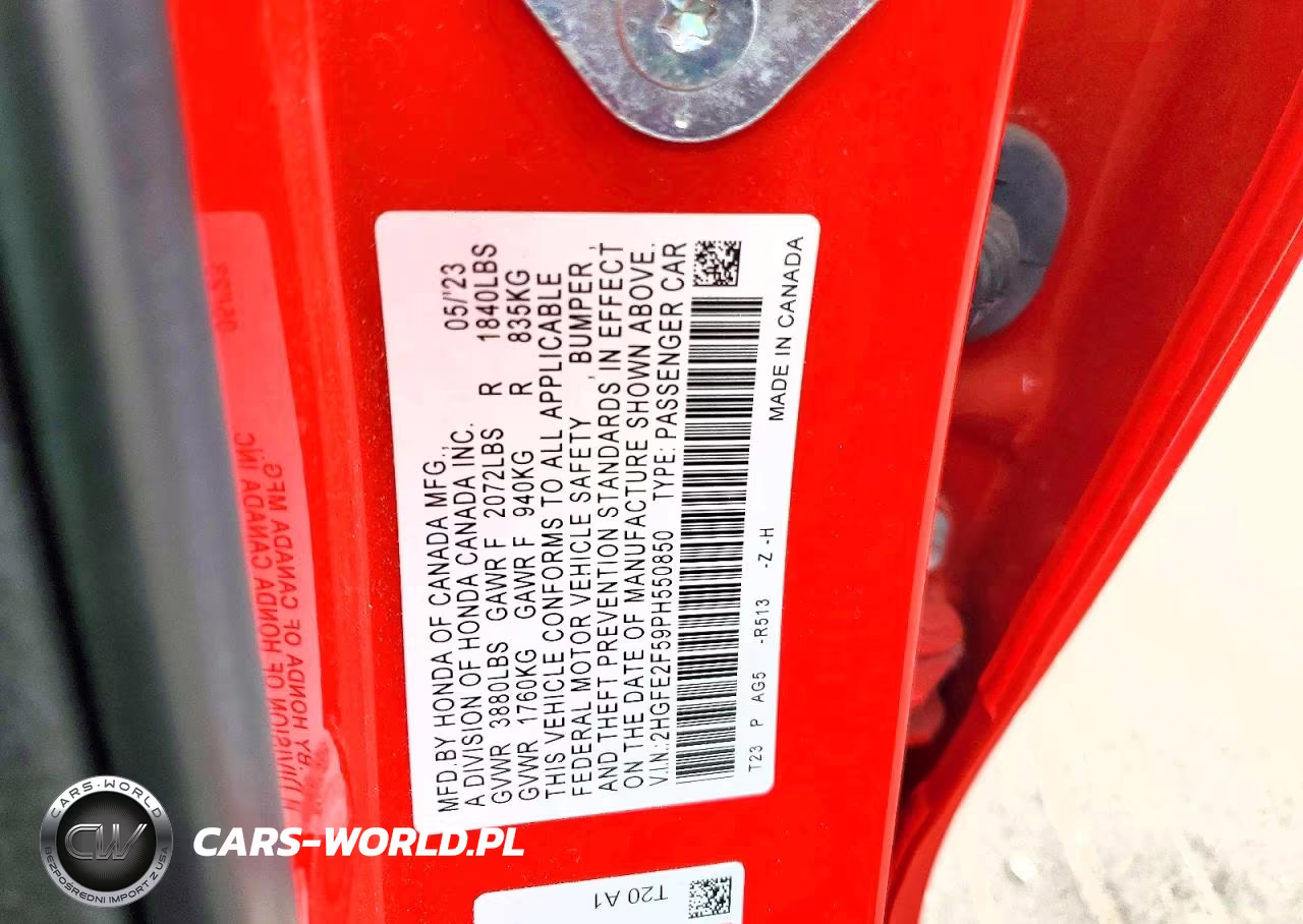 2023 Honda Civic Sport VIN:2HGFE2F59PH550850 - 13