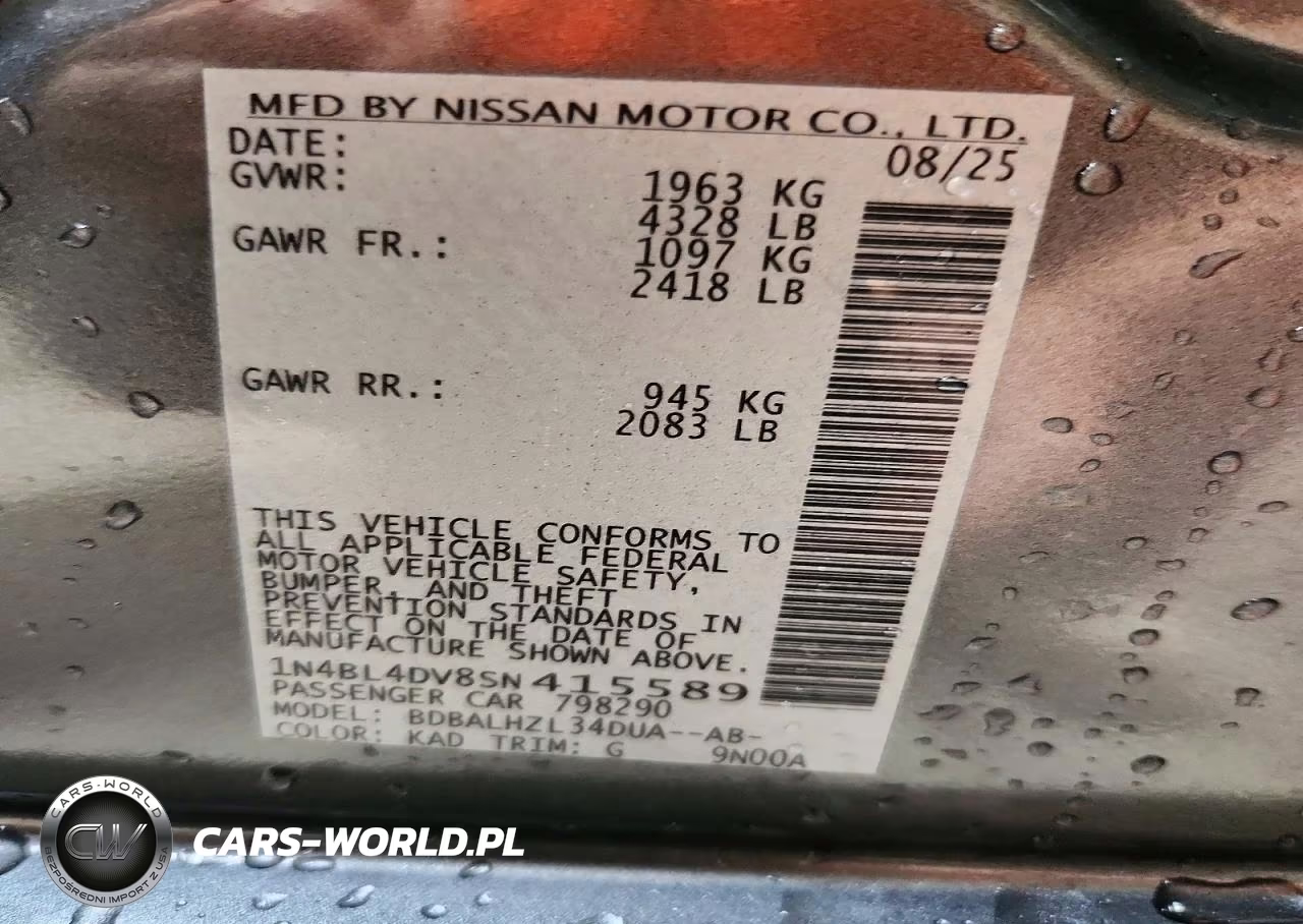 2025 Nissan Altima Sv VIN:1N4BL4DV8SN415589 - 12