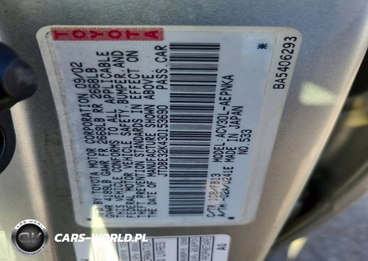 2003 Toyota Camry Le VIN:JTDBE32K430153690 - 12
