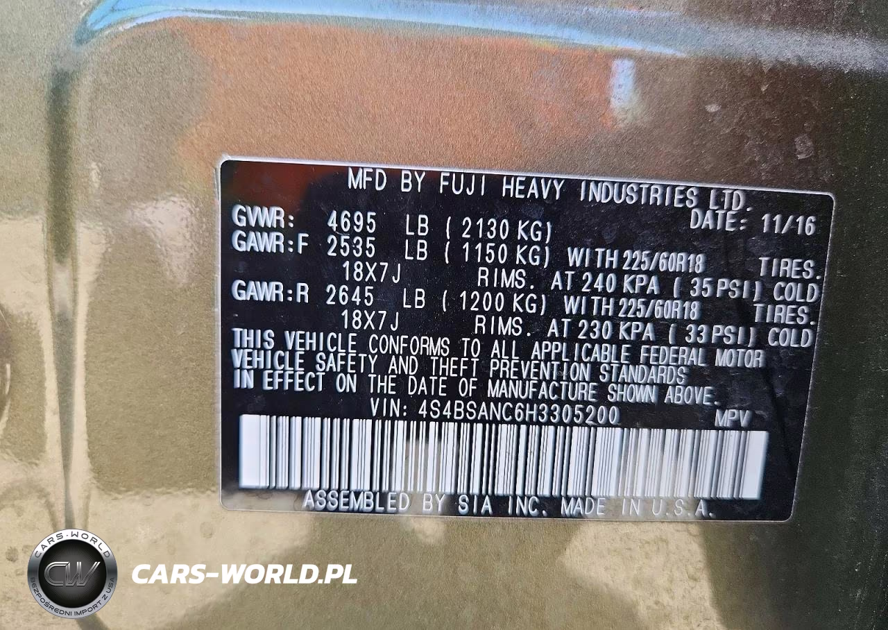 2017 Subaru Outback 2.5I Limited VIN:4S4BSANC6H3305200 - 13