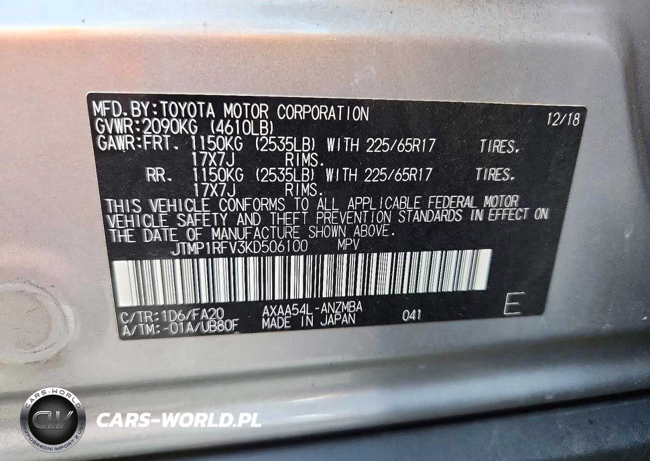 2019 Toyota Rav4 Xle VIN:JTMP1RFV3KD506100 - 13