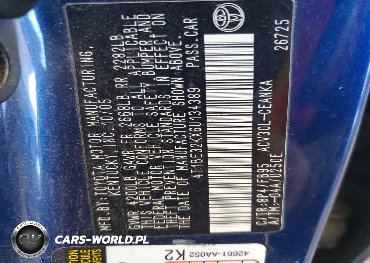 2006 Toyota Camry Le VIN:4T1BE32KX6U134389 - 12