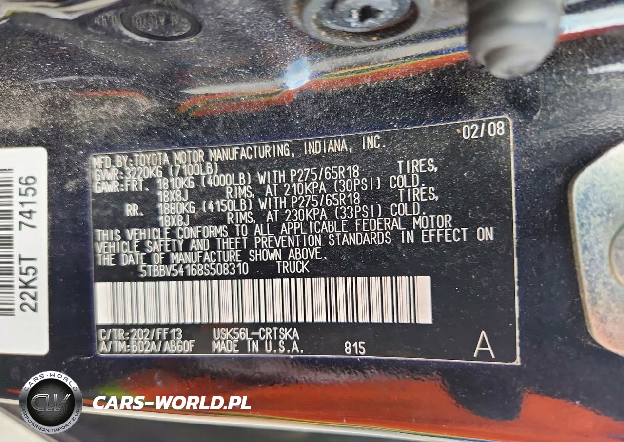 2008 Toyota Tundra Sr5 VIN:5TBBV54168S508310 - 12