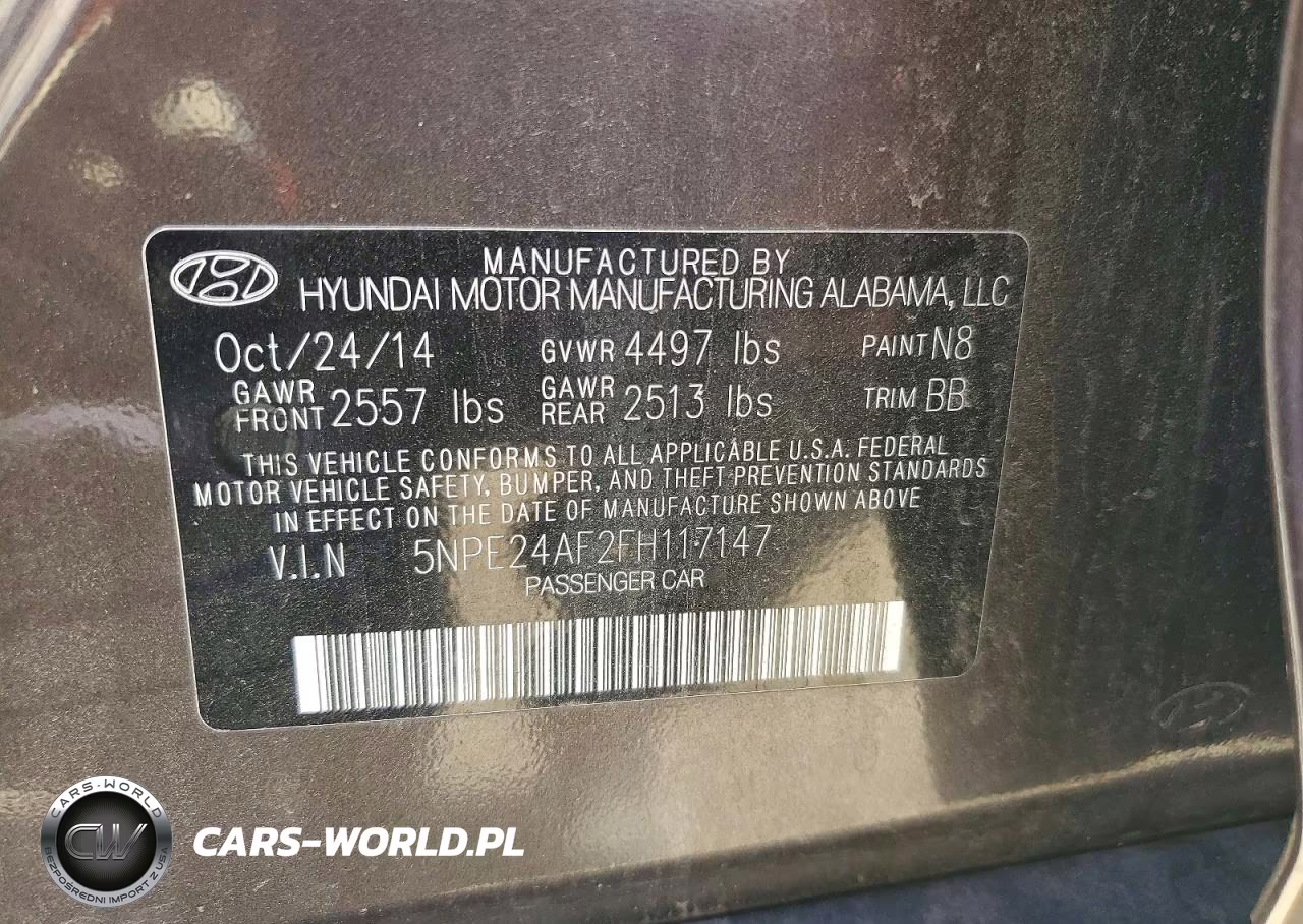 2015 Hyundai Sonata Se VIN:5NPE24AF2FH117147 - 12