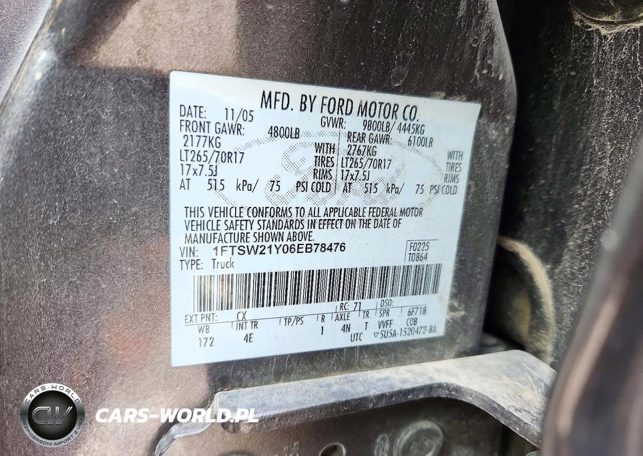 2006 Ford F250 Super Duty VIN:1FTSW21Y06EB78476 - 12