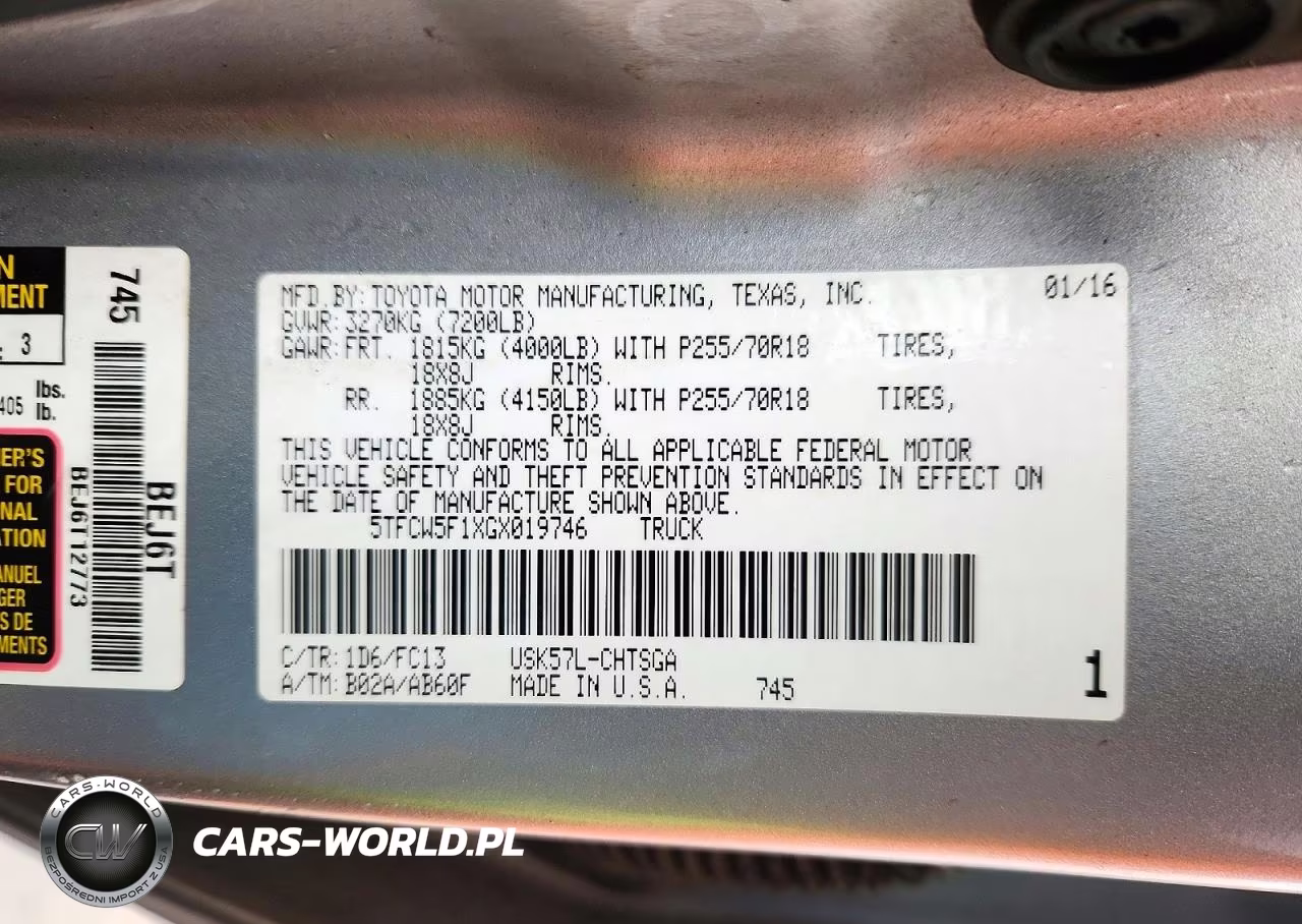 2016 Toyota Tundra Sr5 VIN:5TFCW5F1XGX019746 - 12