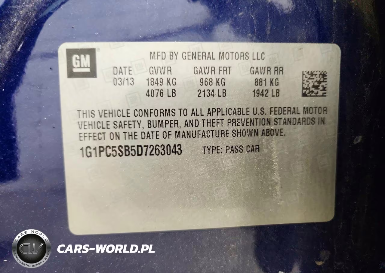 2013 Chevrolet Cruze Lt VIN:1G1PC5SB5D7263043 - 12