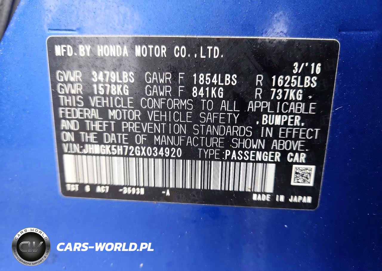2016 Honda Fit VIN:JHMGK5H72GX034920 - 13