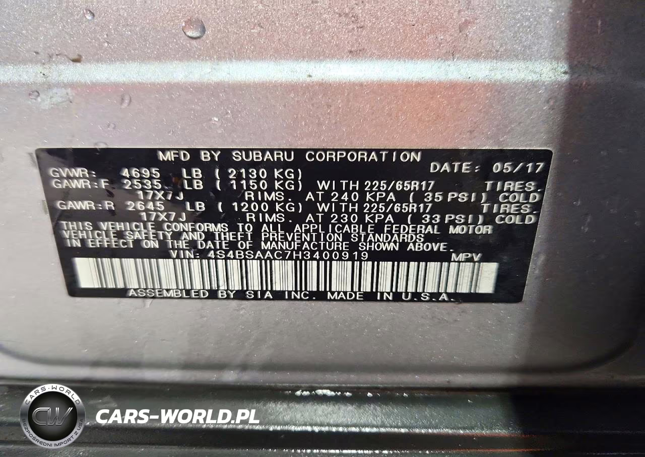 2017 Subaru Outback 2.5I VIN:4S4BSAAC7H3400919 - 14