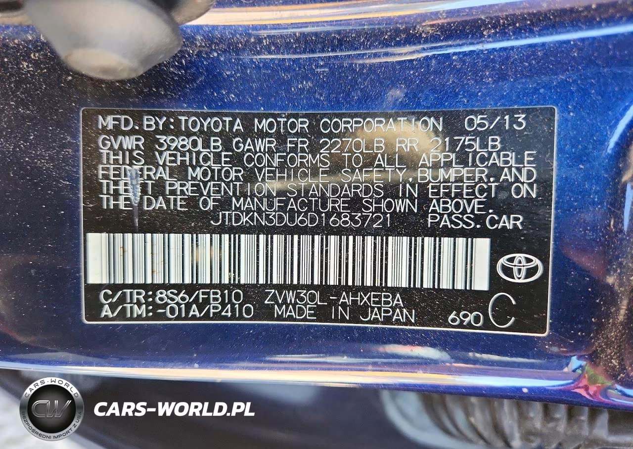 2013 Toyota Prius Two VIN:JTDKN3DU6D1683721 - 12