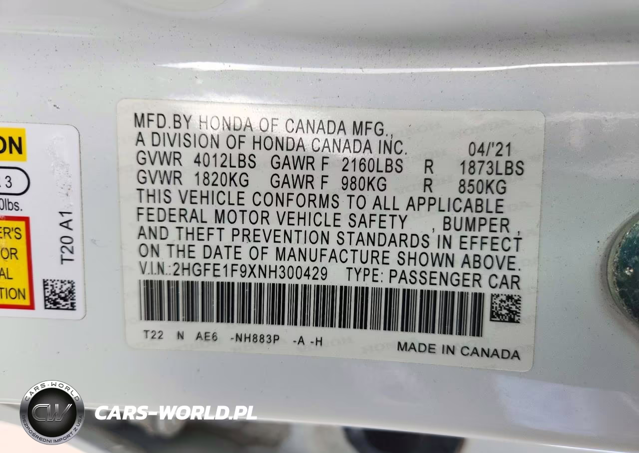 2022 Honda Civic Touring VIN:2HGFE1F9XNH300429 - 12