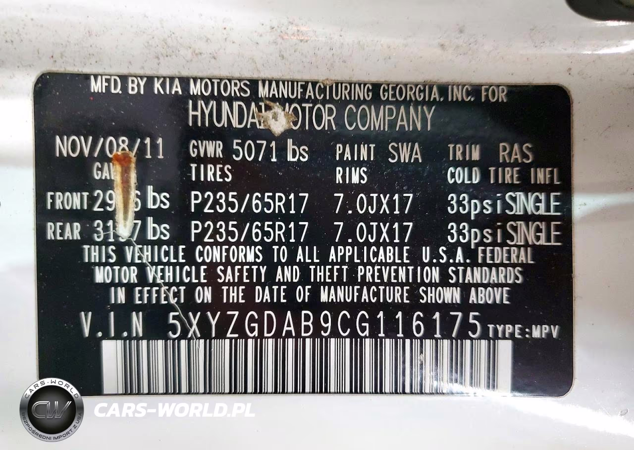 2012 Hyundai Santa Fe Gls VIN:5XYZGDAB9CG116175 - 13