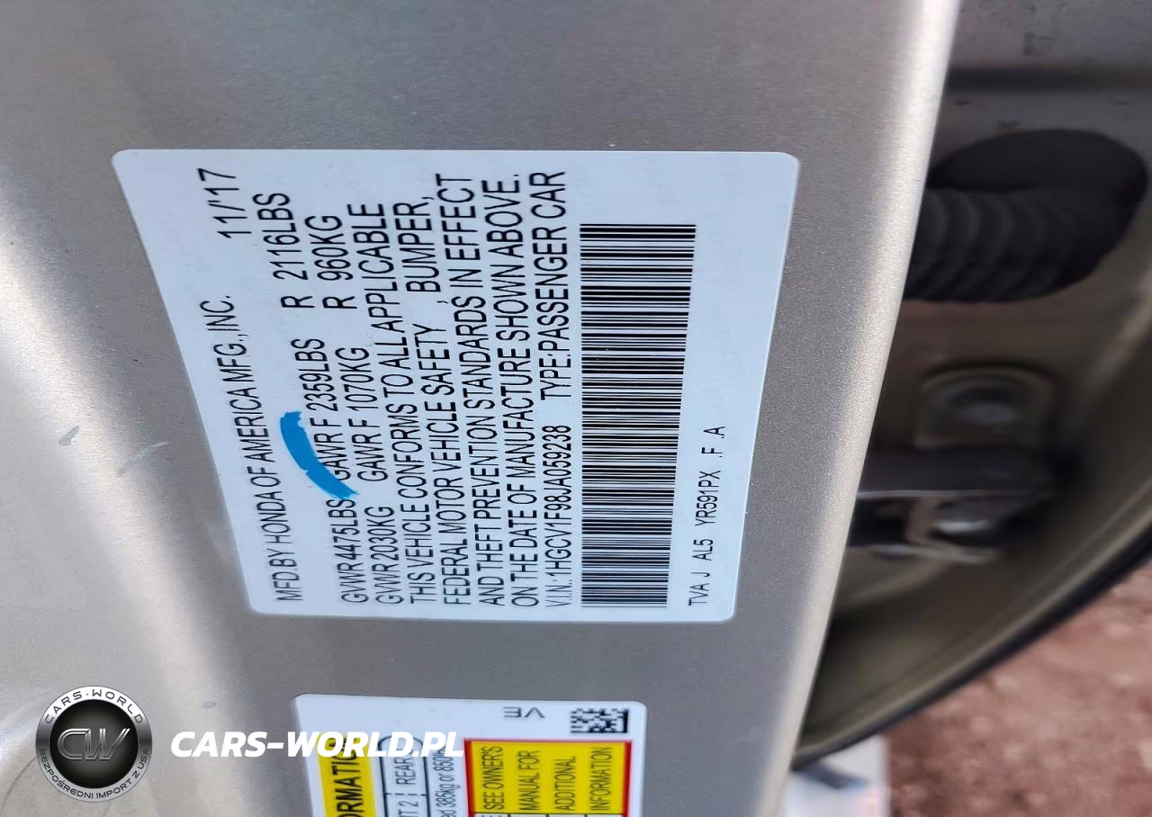 2018 Honda Accord Touring VIN:1HGCV1F98JA059238 - 12