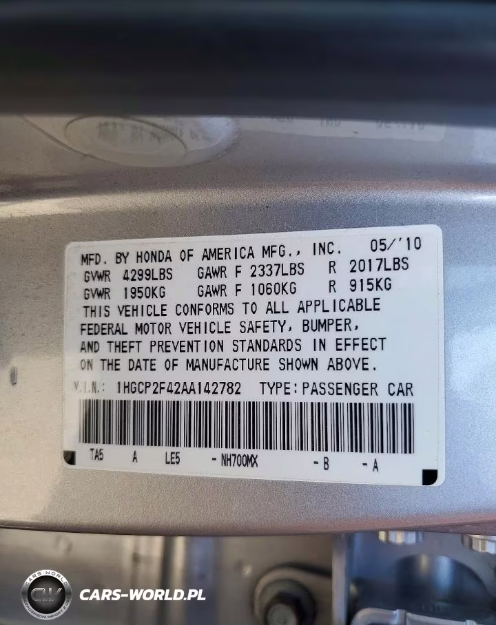 2010 Honda Accord Lxp VIN:1HGCP2F42AA142782 - 13