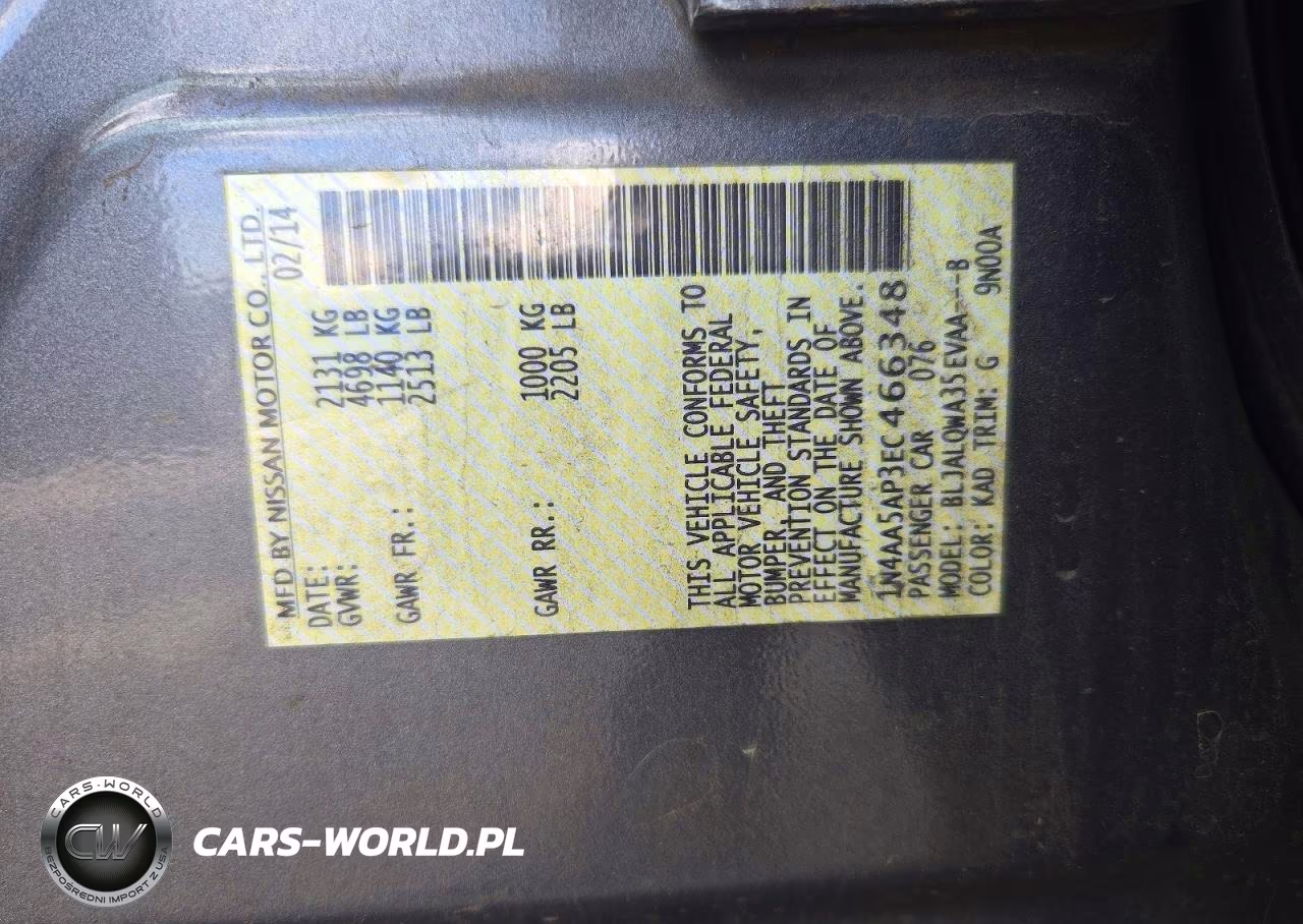 2014 Nissan Maxima 3.5 S VIN:1N4AA5AP3EC466348 - 12