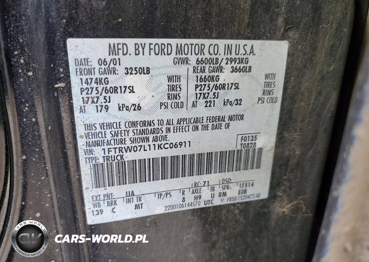 2001 Ford F150 Supercrew VIN:1FTRW07L11KC06911 - 12