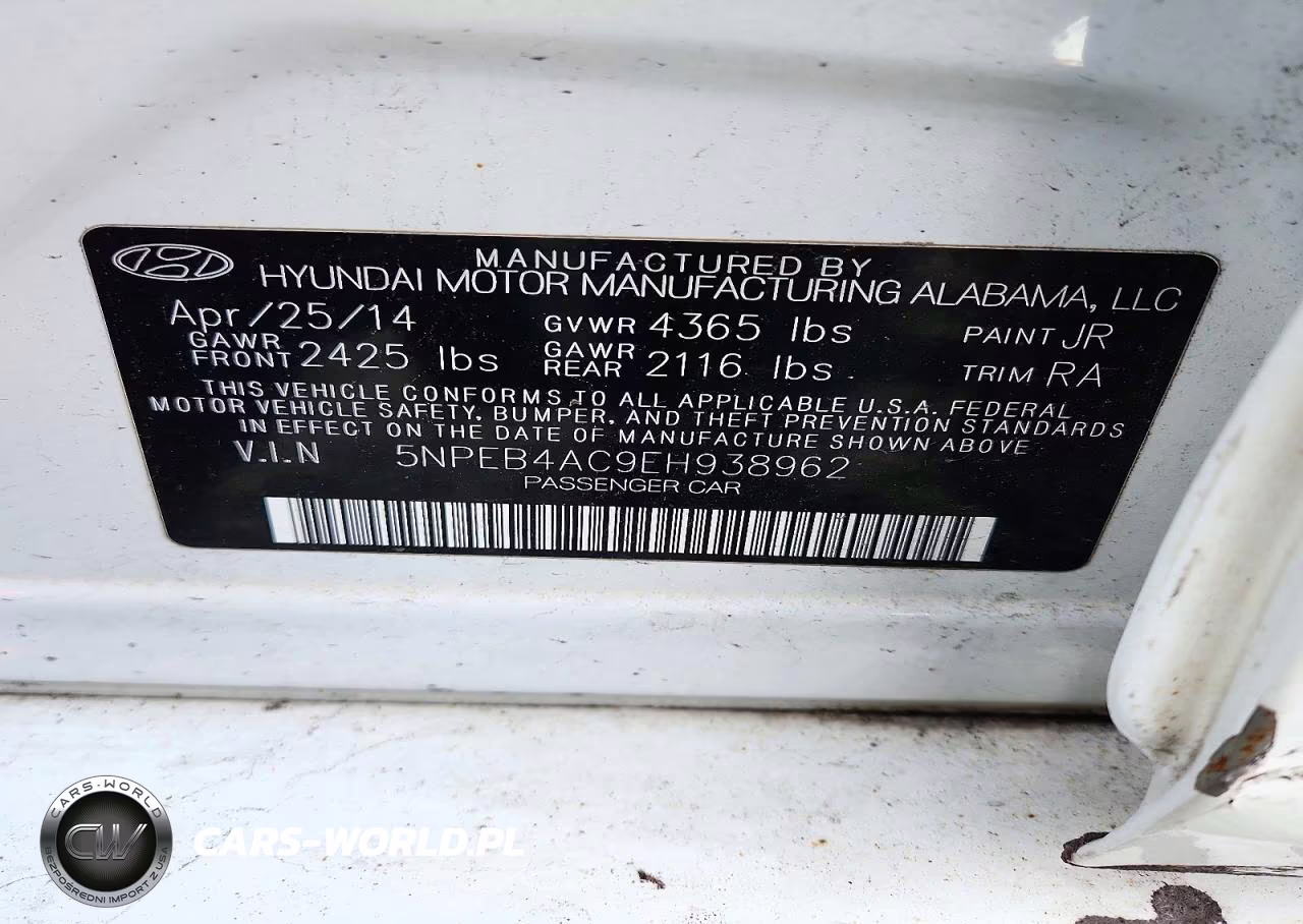 2014 Hyundai Sonata Gls VIN:5NPEB4AC9EH938962 - 12