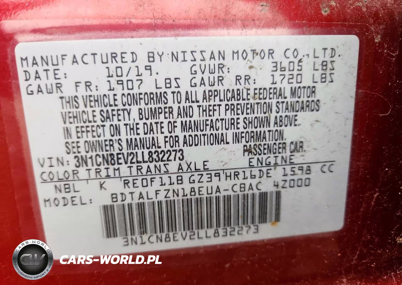 2020 Nissan Versa Sv VIN:3N1CN8EV2LL832273 - 12
