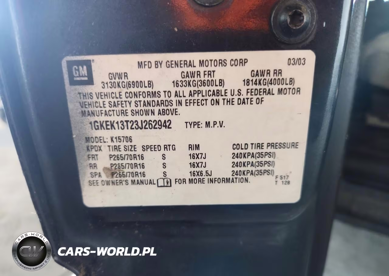 2003 GMC Yukon VIN:1GKEK13T23J262942 - 13
