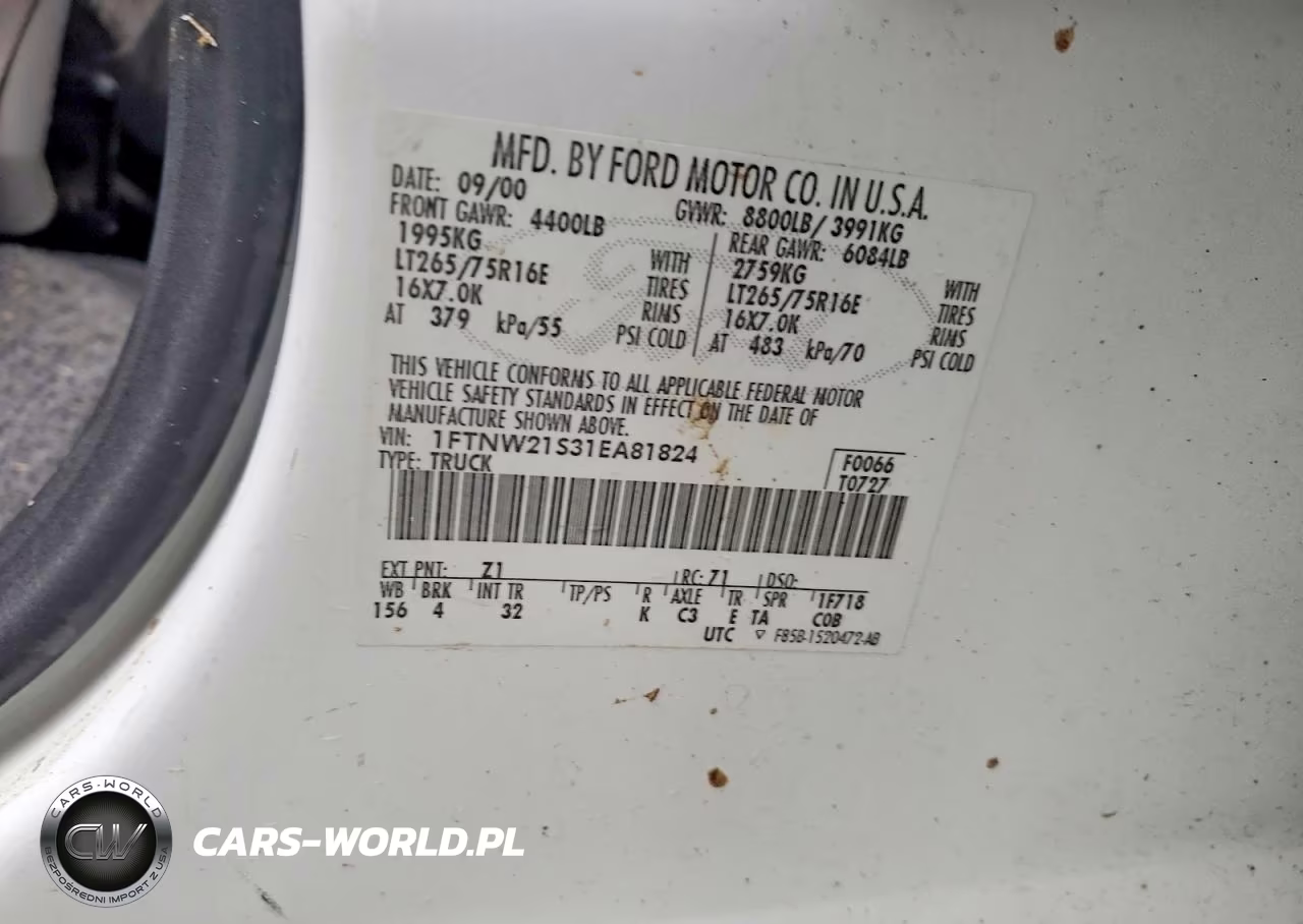 2001 Ford F250 Super Duty VIN:1FTNW21S31EA81824 - 12