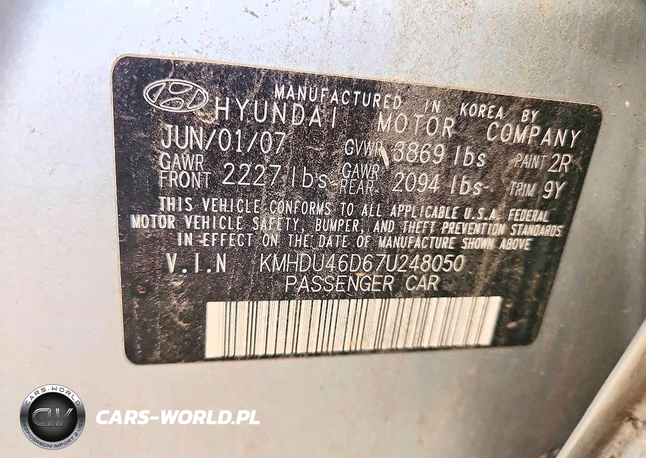 2007 Hyundai Elantra Gls VIN:KMHDU46D67U248050 - 13