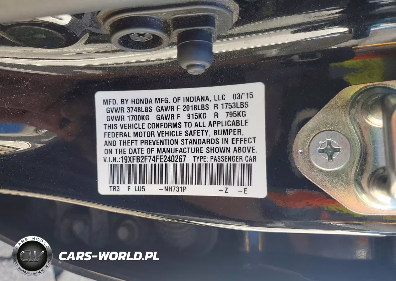 2015 Honda Civic Se VIN:19XFB2F74FE240267 - 12