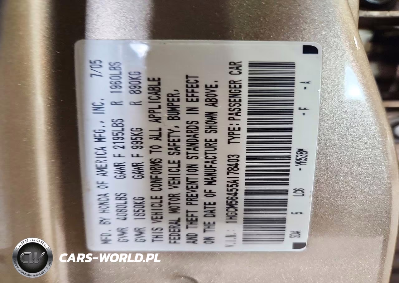 2005 Honda Accord Lx VIN:1HGCM56455A178403 - 12