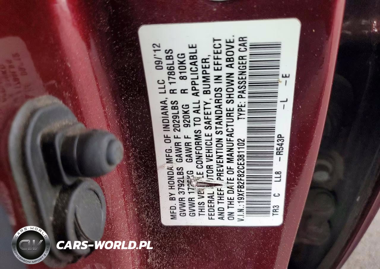 2012 Honda Civic Ex VIN:19XFB2F82CE381102 - 13
