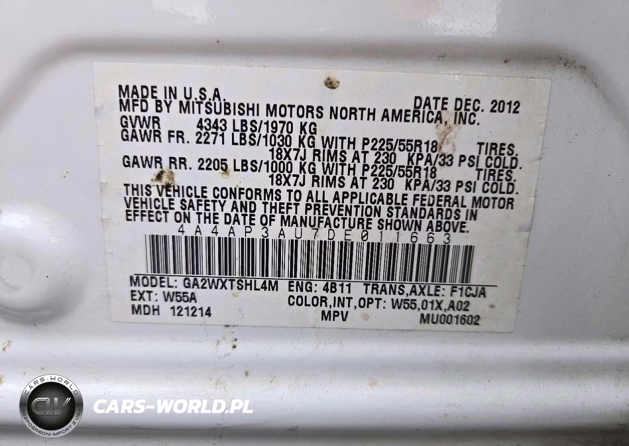 2013 Mitsubishi Outlander Sport Es VIN:4A4AP3AU7DE011663 - 12